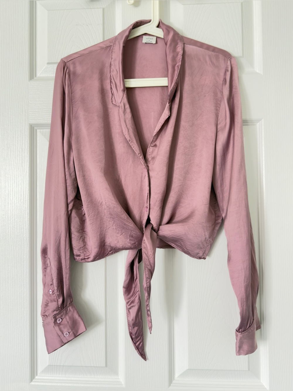 Aritzia Dusty Rose Satin Tie-Front Button Down 100% Cupro Blouse